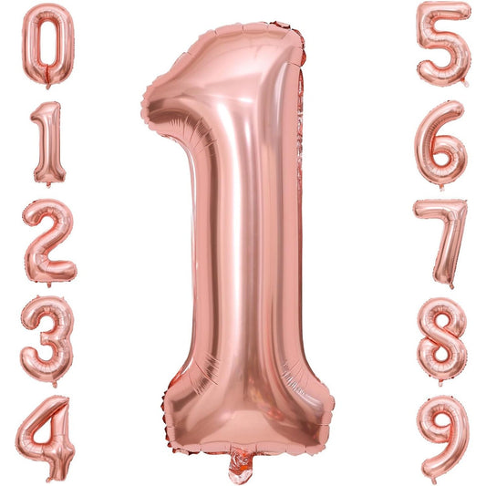 Balon din Folie Metalizata, Figurina Cifra, Tema Aniversare 100 cm, Ambalaj Individual, Pai inclus, Umflare cu Aer sau Heliu, Coral, Rose, Cifra 1