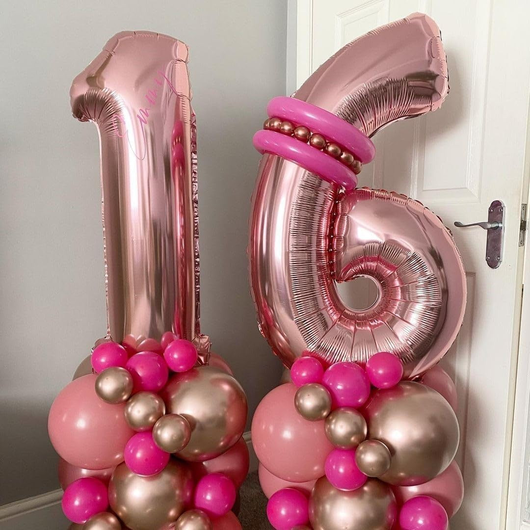 Balon din Folie Metalizata, Figurina Cifra, Tema Aniversare 100 cm, Ambalaj Individual, Pai inclus, Umflare cu Aer sau Heliu, Coral, Rose, Cifra 1