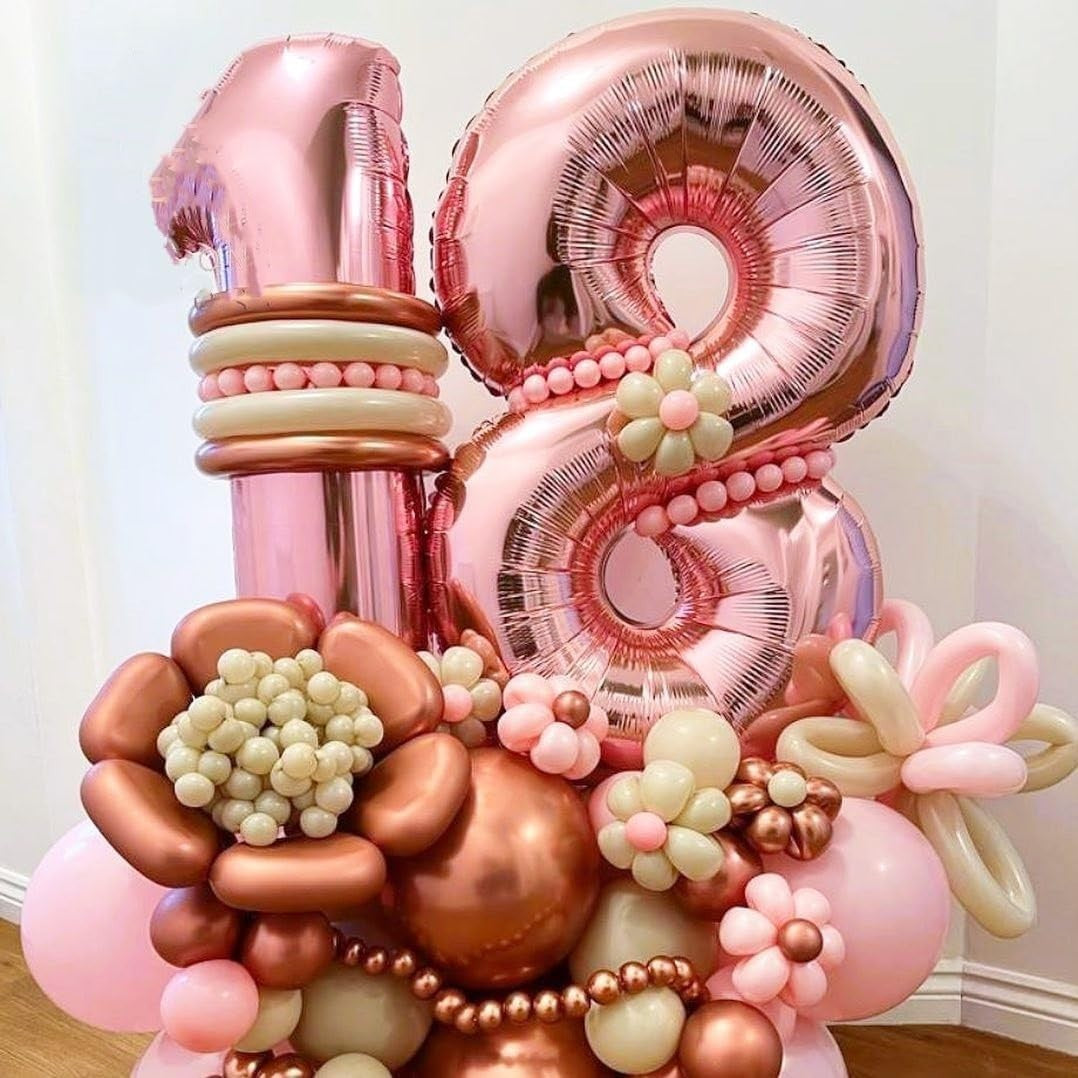 Balon din Folie Metalizata, Figurina Cifra, Tema Aniversare 100 cm, Ambalaj Individual, Pai inclus, Umflare cu Aer sau Heliu, Coral, Rose, Cifra 1