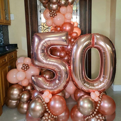Balon din Folie Metalizata, Figurina Cifra, Tema Aniversare 100 cm, Ambalaj Individual, Pai inclus, Umflare cu Aer sau Heliu, Coral, Rose, Cifra 0