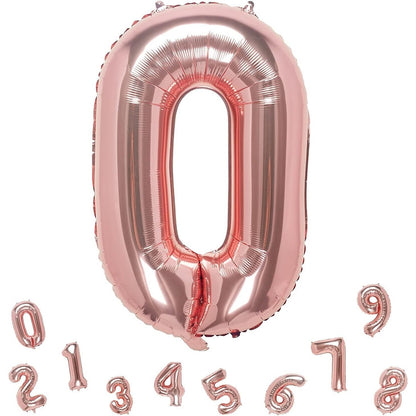 Balon din Folie Metalizata, Figurina Cifra, Tema Aniversare 100 cm, Ambalaj Individual, Pai inclus, Umflare cu Aer sau Heliu, Coral, Rose, Cifra 0