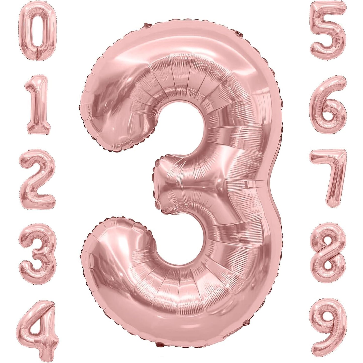 Balon din Folie Metalizata, Figurina Cifra, Tema Aniversare 100 cm, Ambalaj Individual, Pai inclus, Umflare cu Aer sau Heliu, Coral, Rose Gold, Cifra 3