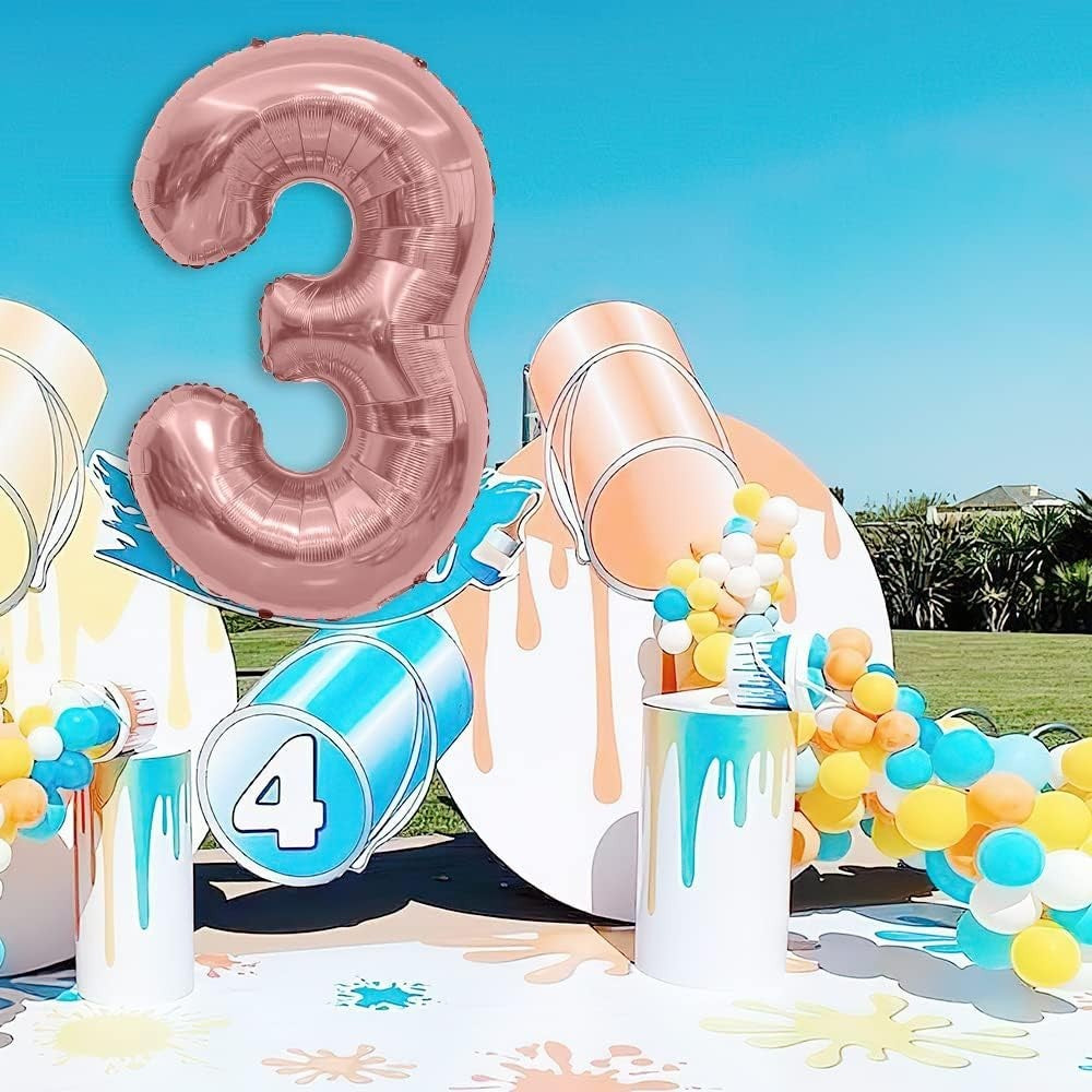 Balon din Folie Metalizata, Figurina Cifra, Tema Aniversare 100 cm, Ambalaj Individual, Pai inclus, Umflare cu Aer sau Heliu, Coral, Rose Gold, Cifra 3