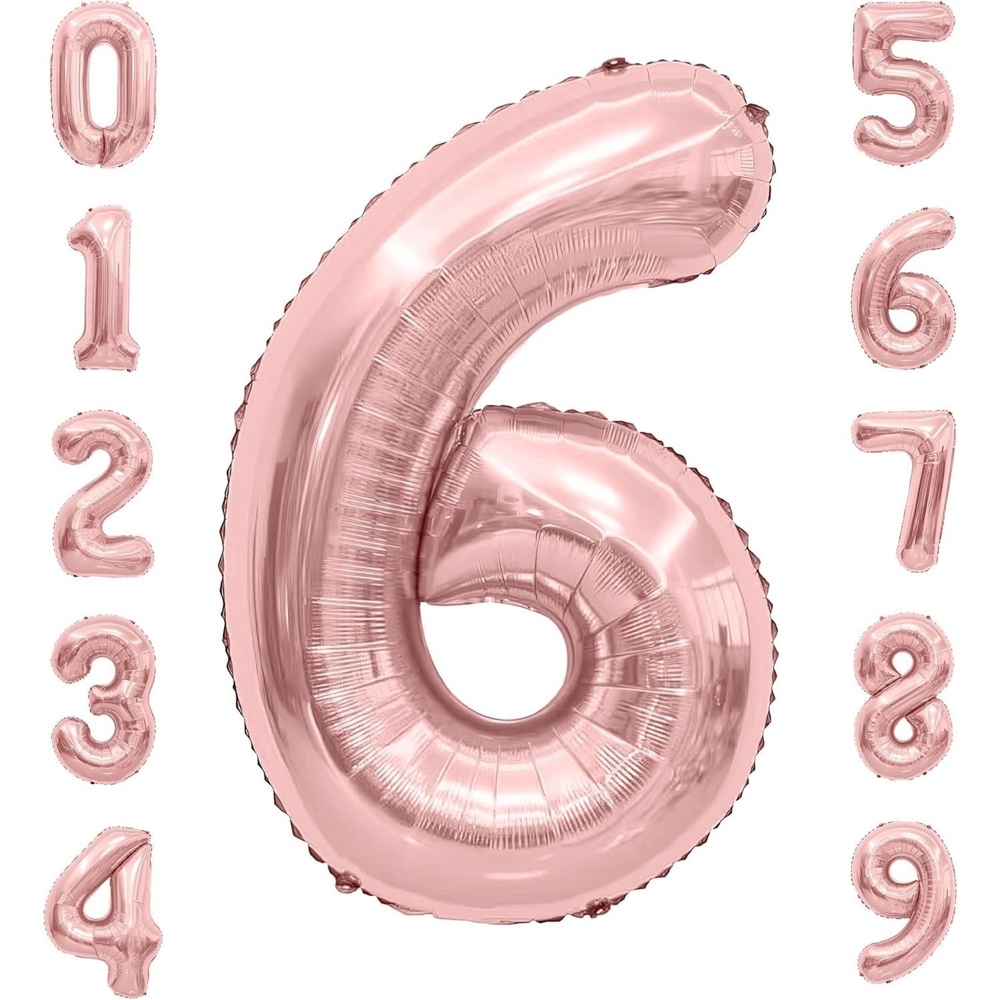 Balon din Folie Metalizata, Figurina Cifra, Tema Aniversare 100 cm, Ambalaj Individual, Pai inclus, Umflare cu Aer sau Heliu, Coral, Rose, Cifra 6