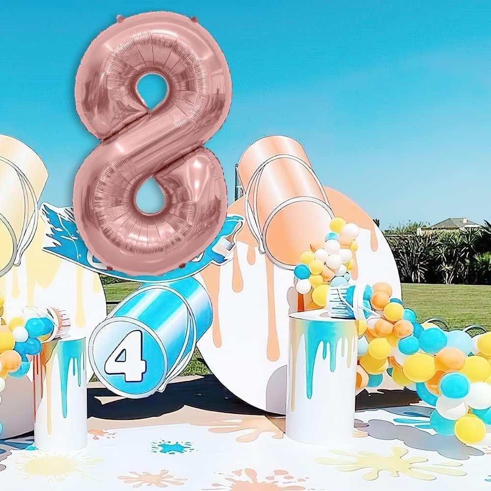 Balon din Folie Metalizata, Figurina Cifra, Tema Aniversare 100 cm, Ambalaj Individual, Pai inclus, Umflare cu Aer sau Heliu, Coral, Rose Gold, Cifra 8