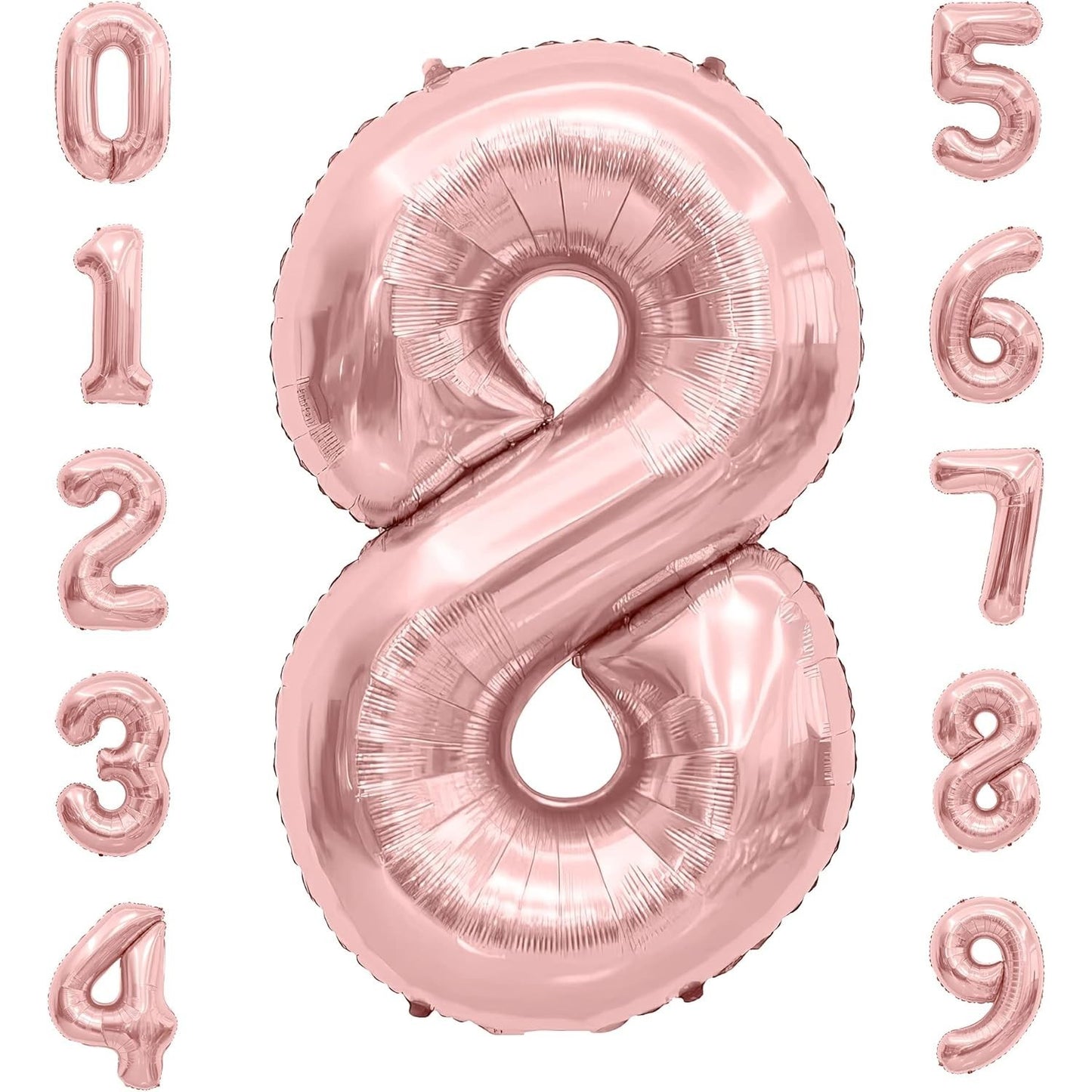 Balon din Folie Metalizata, Figurina Cifra, Tema Aniversare 100 cm, Ambalaj Individual, Pai inclus, Umflare cu Aer sau Heliu, Coral, Rose Gold, Cifra 8