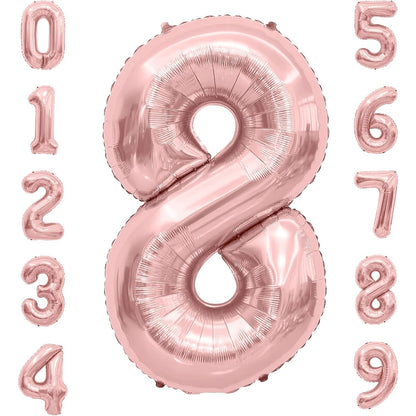 Balon din Folie Metalizata, Figurina Cifra, Tema Aniversare 100 cm, Ambalaj Individual, Pai inclus, Umflare cu Aer sau Heliu, Coral, Rose Gold, Cifra 8