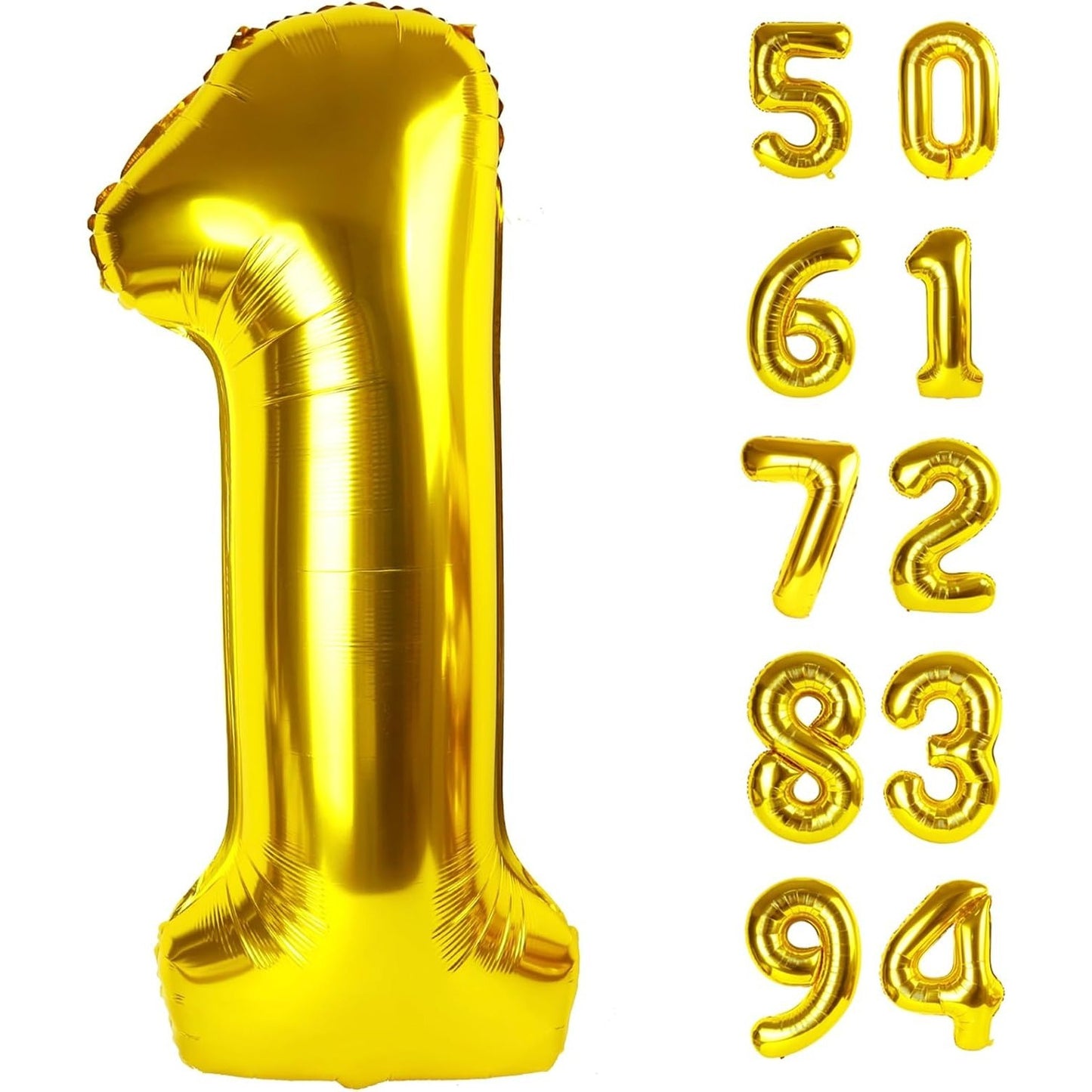 Balon din Folie Metalizata, Figurina Cifra, Tema Aniversare 100 cm, Ambalaj Individual, Pai inclus, Umflare cu Aer sau Heliu, Auriu, Cifra 1