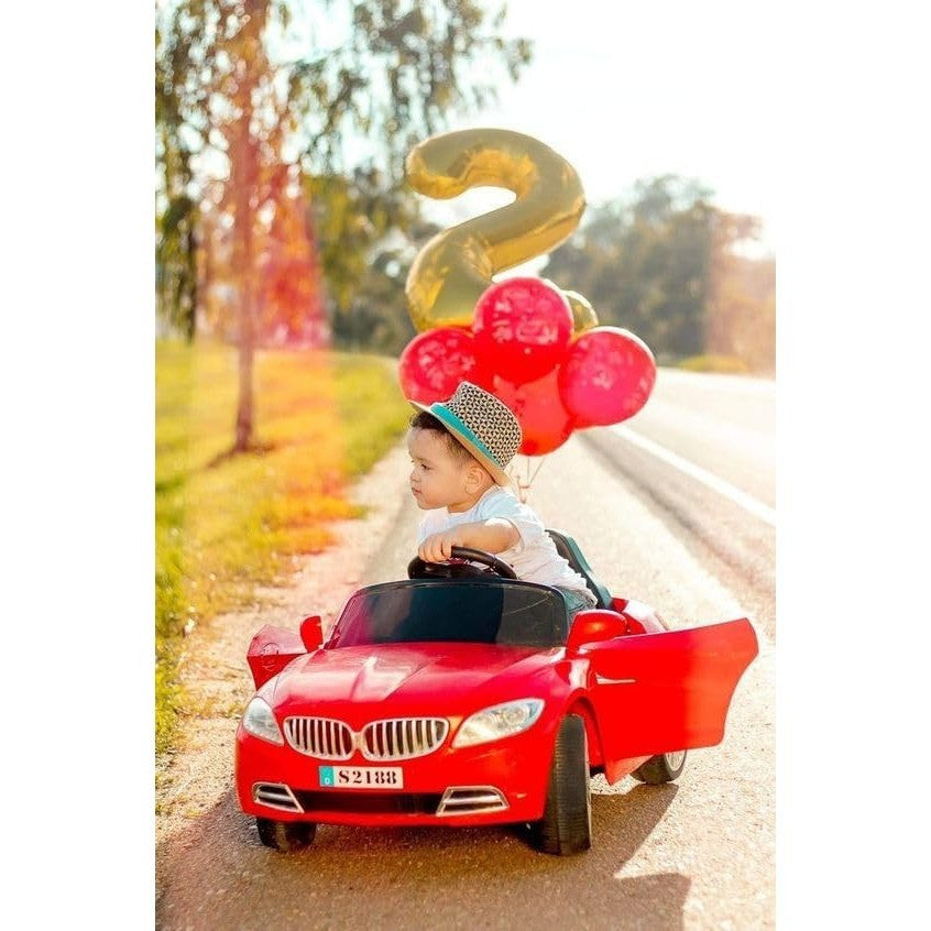 Balon din Folie Metalizata, Figurina Cifra, Tema Aniversare 100 cm, Ambalaj Individual, Pai inclus, Umflare cu Aer sau Heliu, Auriu, Cifra 2