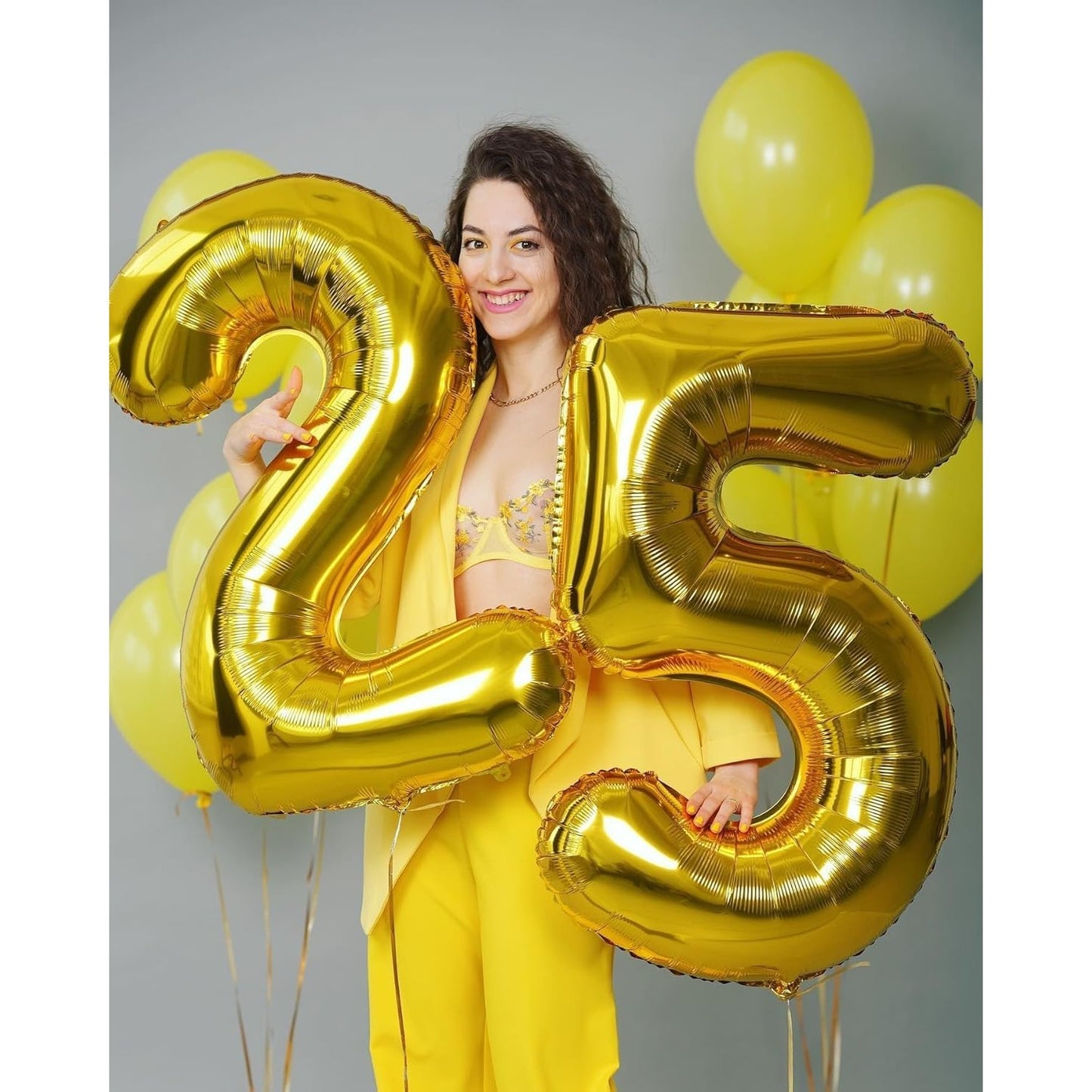 Balon din Folie Metalizata, Figurina Cifra, Tema Aniversare 100 cm, Ambalaj Individual, Pai inclus, Umflare cu Aer sau Heliu, Auriu, Cifra 5