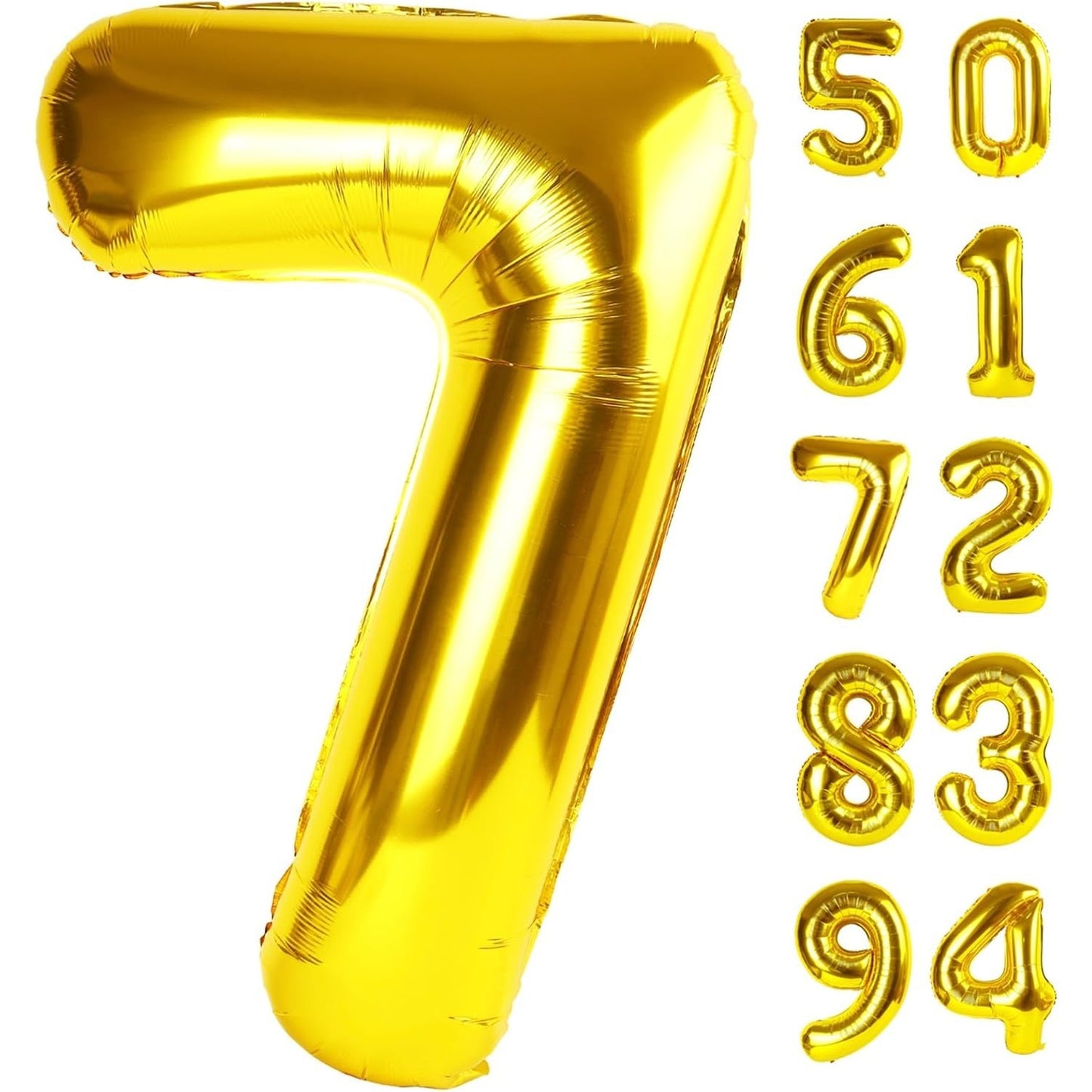 Balon din Folie Metalizata, Figurina Cifra, Tema Aniversare 100 cm, Ambalaj Individual, Pai inclus, Umflare cu Aer sau Heliu, Auriu, Cifra 7