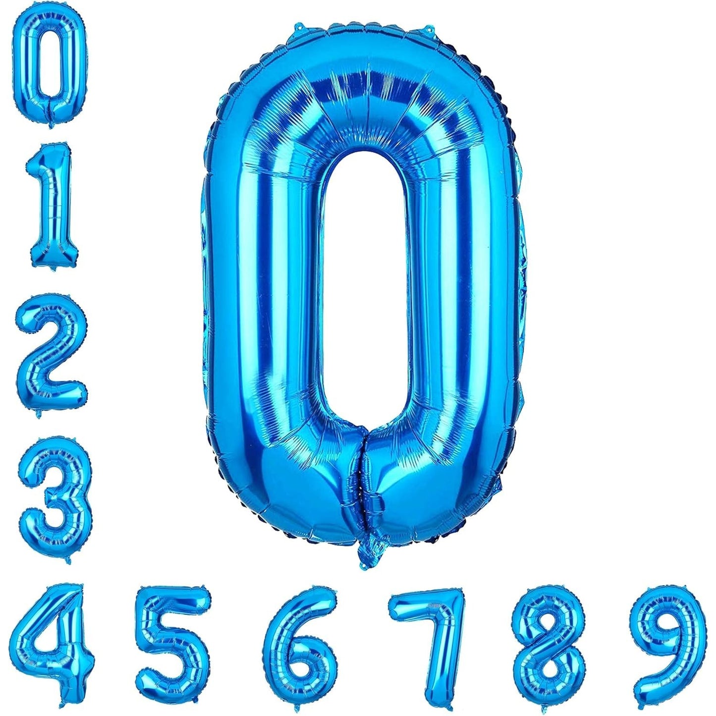 Balon din Folie Metalizata, Figurina Cifra, Tema Aniversare 100 cm, Ambalaj Individual, Pai inclus, Umflare cu Aer sau Heliu, Albastru, Cifra 0