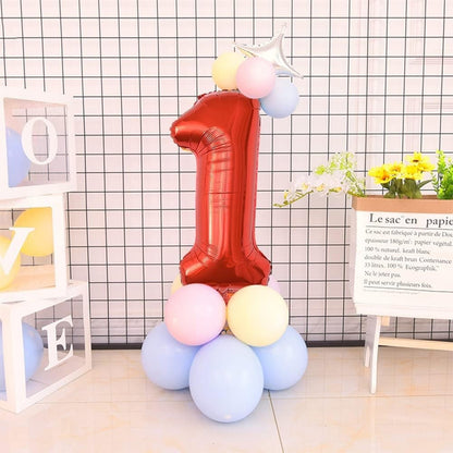 Balon din Folie Metalizata, Figurina Cifra, Tema Aniversare 100 cm, Ambalaj Individual, Pai inclus, Umflare cu Aer sau Heliu, Rosu, Cifra 1