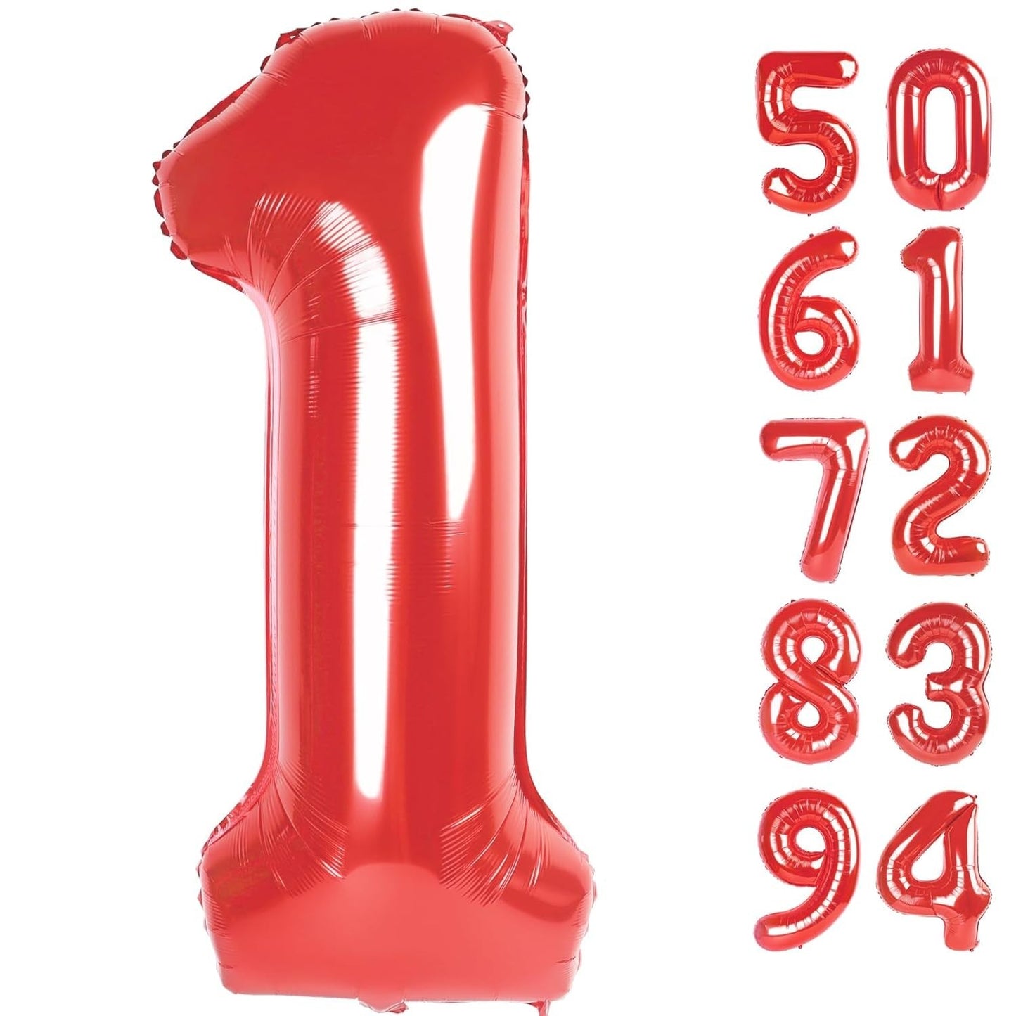 Balon din Folie Metalizata, Figurina Cifra, Tema Aniversare 100 cm, Ambalaj Individual, Pai inclus, Umflare cu Aer sau Heliu, Rosu, Cifra 1