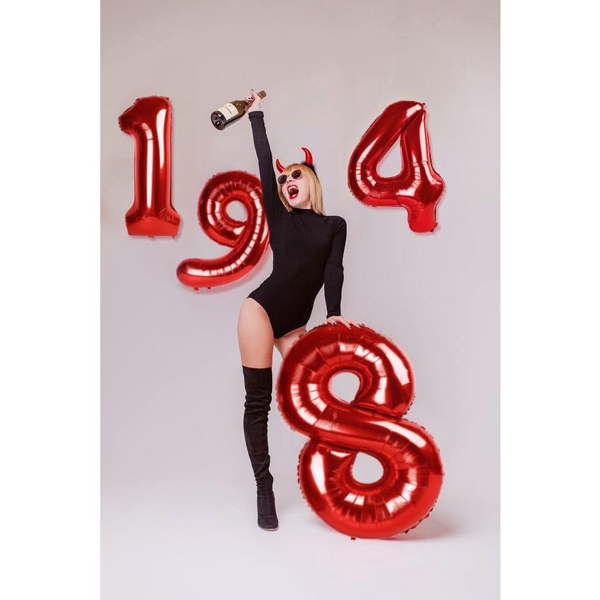 Balon din Folie Metalizata, Figurina Cifra, Tema Aniversare 100 cm, Ambalaj Individual, Pai inclus, Umflare cu Aer sau Heliu, Rosu, Cifra 1