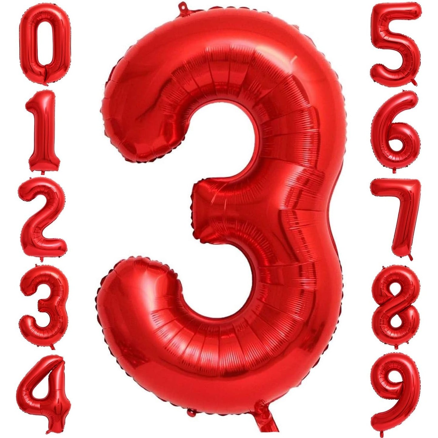 Balon din Folie Metalizata, Figurina Cifra, Tema Aniversare 100 cm, Ambalaj Individual, Pai inclus, Umflare cu Aer sau Heliu, Rosu, Cifra 3