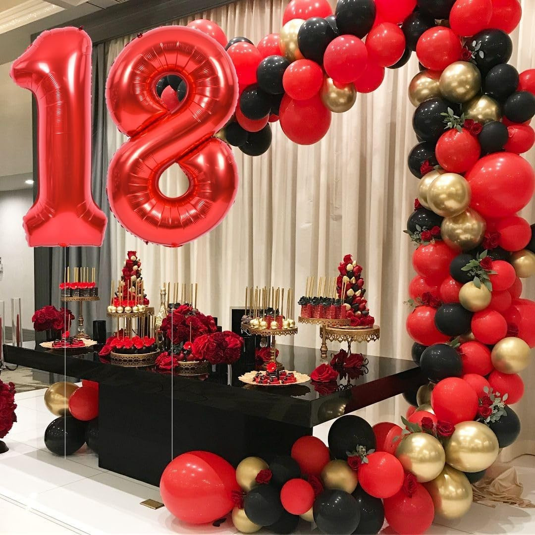 Balon din Folie Metalizata, Figurina Cifra, Tema Aniversare 100 cm, Ambalaj Individual, Pai inclus, Umflare cu Aer sau Heliu, Rosu, Cifra 8