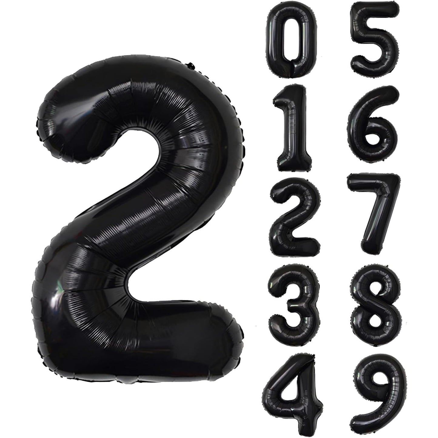 Balon din Folie Metalizata, Figurina Cifra, Tema Aniversare 100 cm, Ambalaj Individual, Pai inclus, Umflare cu Aer sau Heliu, Negru, Cifra 2