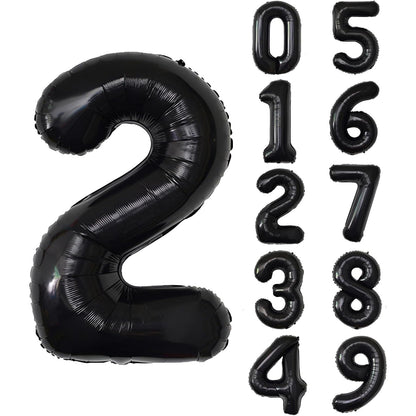 Balon din Folie Metalizata, Figurina Cifra, Tema Aniversare 100 cm, Ambalaj Individual, Pai inclus, Umflare cu Aer sau Heliu, Negru, Cifra 2
