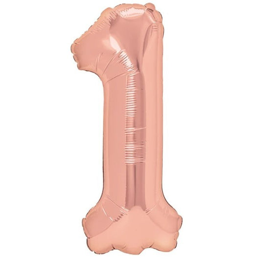 Balon din Folie Metalizata, Figurina Cifra, Tema Aniversare 100 cm, Ambalaj Individual, Pai inclus, Umflare cu Aer sau Heliu, Coral, Rose, Cifra 1