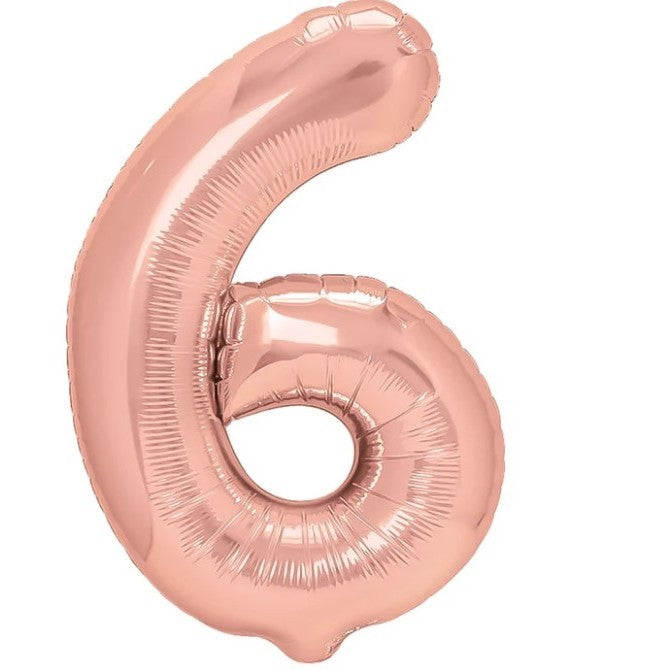 Balon din Folie Metalizata, Figurina Cifra, Tema Aniversare 100 cm, Ambalaj Individual, Pai inclus, Umflare cu Aer sau Heliu, Coral, Rose, Cifra 6