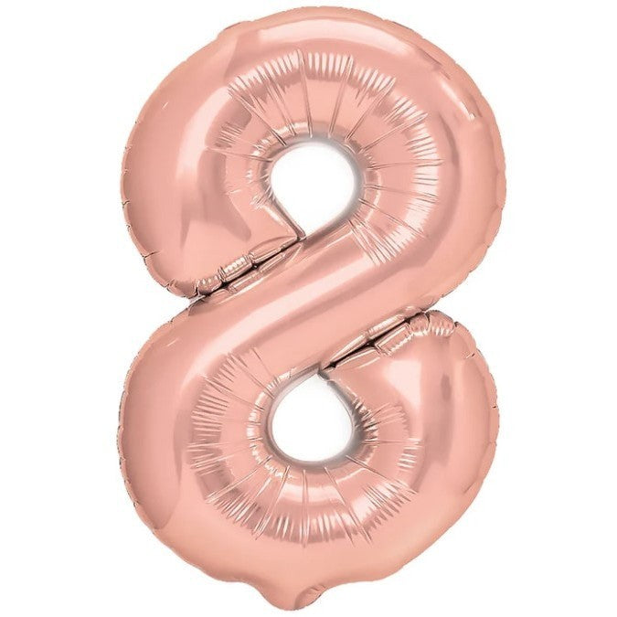 Balon din Folie Metalizata, Figurina Cifra, Tema Aniversare 100 cm, Ambalaj Individual, Pai inclus, Umflare cu Aer sau Heliu, Coral, Rose Gold, Cifra 8