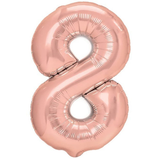 Balon din Folie Metalizata, Figurina Cifra, Tema Aniversare 100 cm, Ambalaj Individual, Pai inclus, Umflare cu Aer sau Heliu, Coral, Rose Gold, Cifra 8