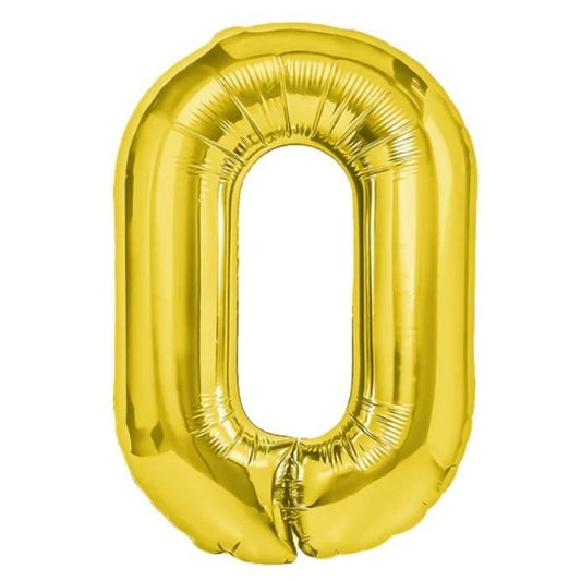 Balon din Folie Metalizata, Figurina Cifra, Tema Aniversare 100 cm, Ambalaj Individual, Pai inclus, Umflare cu Aer sau Heliu, Auriu, Cifra 0