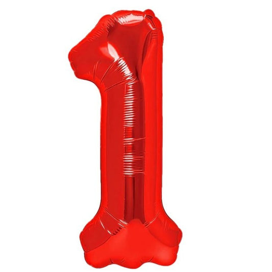 Balon din Folie Metalizata, Figurina Cifra, Tema Aniversare 100 cm, Ambalaj Individual, Pai inclus, Umflare cu Aer sau Heliu, Rosu, Cifra 1