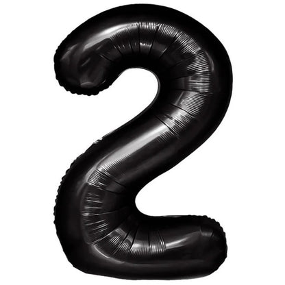 Balon din Folie Metalizata, Figurina Cifra, Tema Aniversare 100 cm, Ambalaj Individual, Pai inclus, Umflare cu Aer sau Heliu, Negru, Cifra 2
