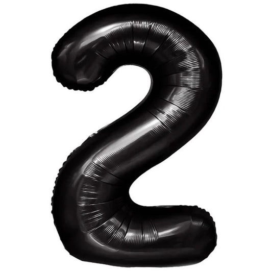 Balon din Folie Metalizata, Figurina Cifra, Tema Aniversare 100 cm, Ambalaj Individual, Pai inclus, Umflare cu Aer sau Heliu, Negru, Cifra 2