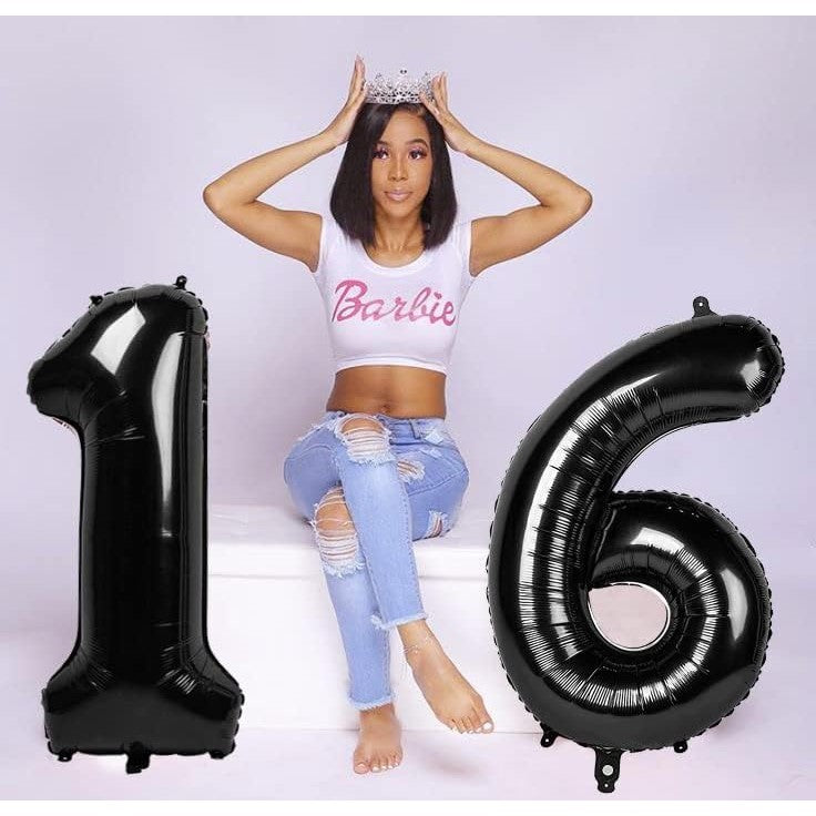 Balon din Folie Metalizata, Figurina Cifra, Tema Aniversare 40 cm, Ambalaj Individual, Pai inclus, Umflare cu Aer sau Heliu, Negru, Cifra 1