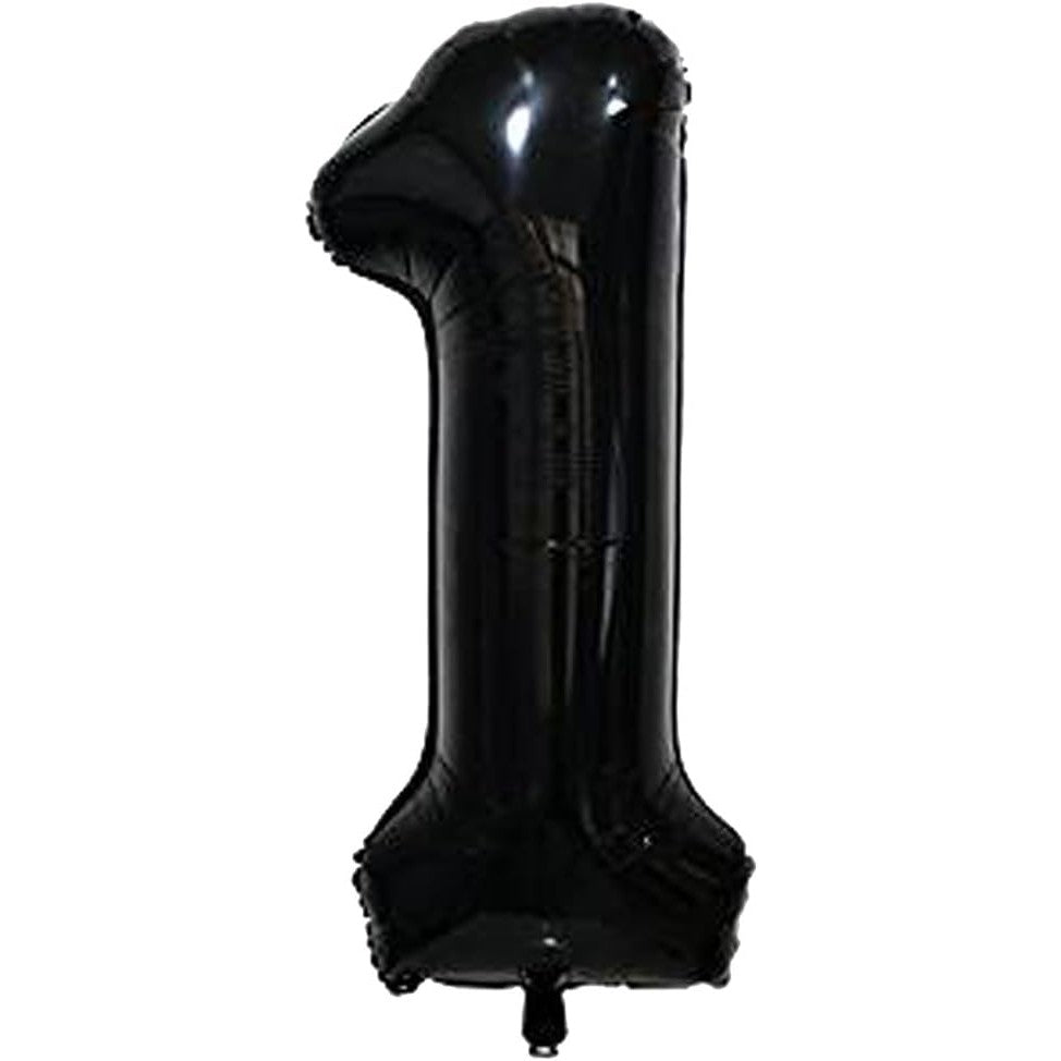 Balon din Folie Metalizata, Figurina Cifra, Tema Aniversare 40 cm, Ambalaj Individual, Pai inclus, Umflare cu Aer sau Heliu, Negru, Cifra 1