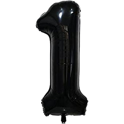 Balon din Folie Metalizata, Figurina Cifra, Tema Aniversare 40 cm, Ambalaj Individual, Pai inclus, Umflare cu Aer sau Heliu, Negru, Cifra 1