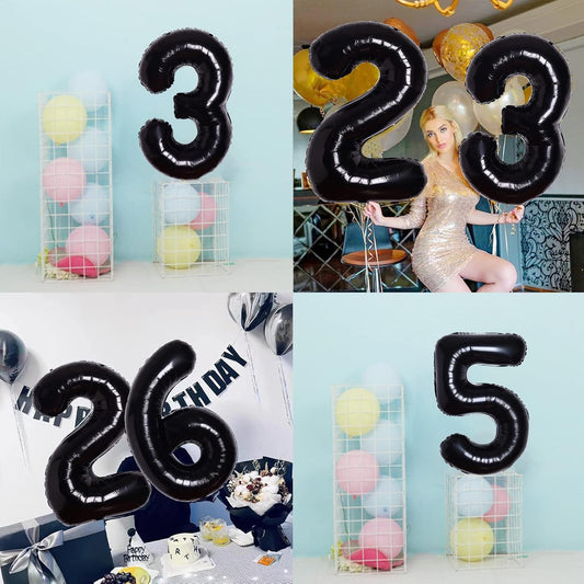 Balon din Folie Metalizata, Figurina Cifra, Tema Aniversare 40 cm, Ambalaj Individual, Pai inclus, Umflare cu Aer sau Heliu, Negru, Cifra 5