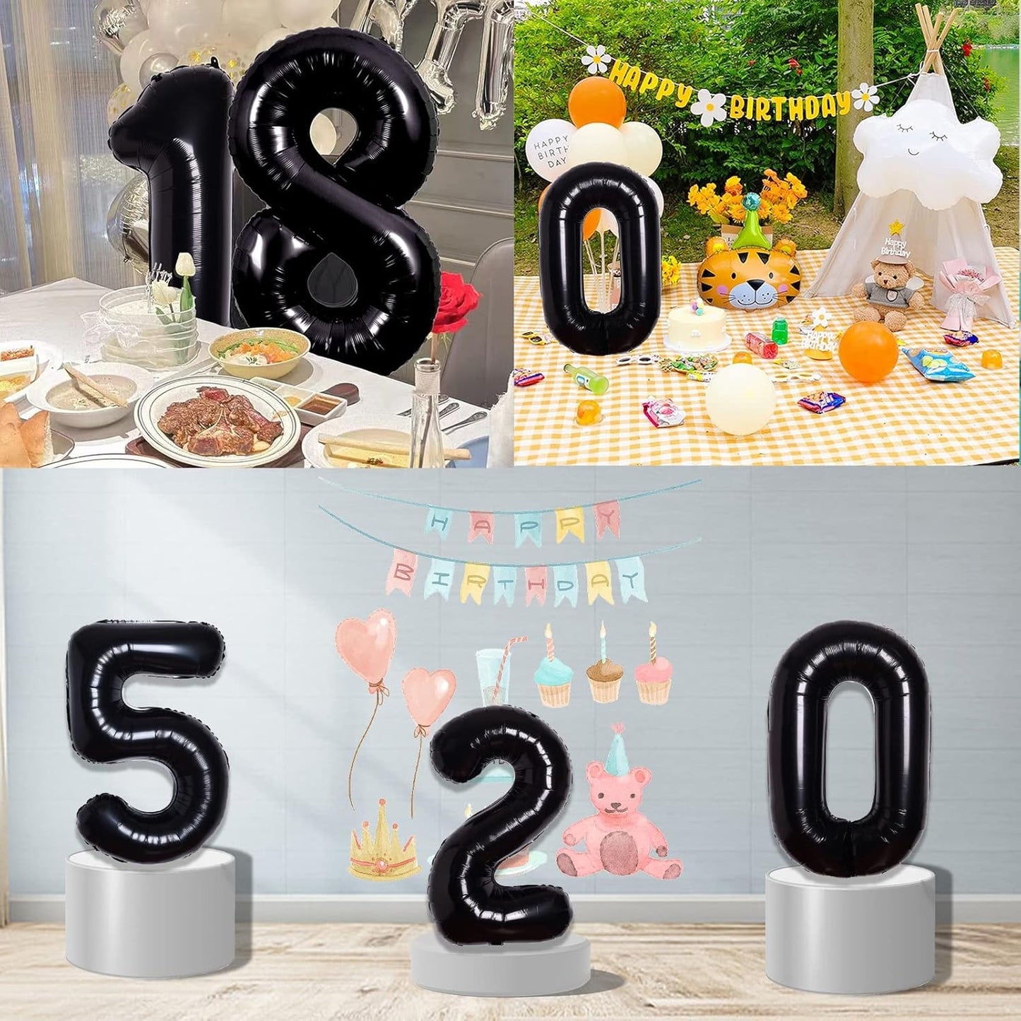 Balon din Folie Metalizata, Figurina Cifra, Tema Aniversare 40 cm, Ambalaj Individual, Pai inclus, Umflare cu Aer sau Heliu, Negru, Cifra 5