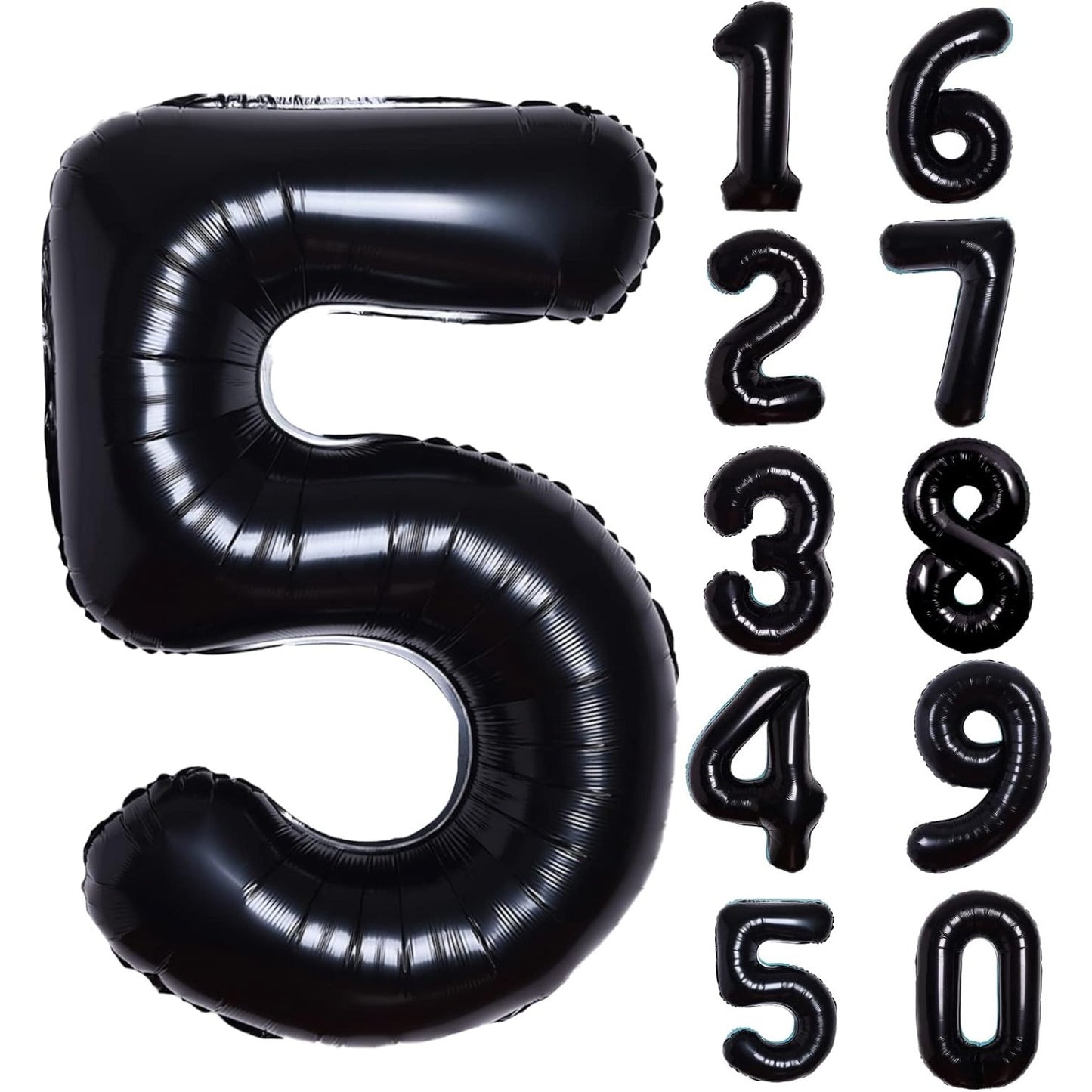 Balon din Folie Metalizata, Figurina Cifra, Tema Aniversare 40 cm, Ambalaj Individual, Pai inclus, Umflare cu Aer sau Heliu, Negru, Cifra 5