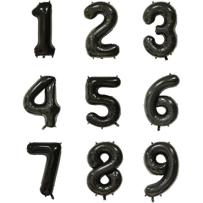 Balon din Folie Metalizata, Figurina Cifra, Tema Aniversare 40 cm, Ambalaj Individual, Pai inclus, Umflare cu Aer sau Heliu, Negru, Cifra 5