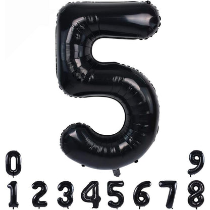 Balon din Folie Metalizata, Figurina Cifra, Tema Aniversare 40 cm, Ambalaj Individual, Pai inclus, Umflare cu Aer sau Heliu, Negru, Cifra 5