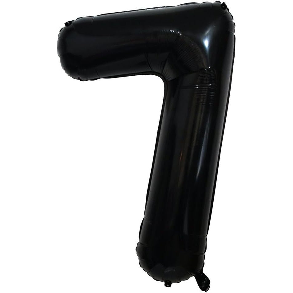 Balon din Folie Metalizata, Figurina Cifra, Tema Aniversare 40 cm, Ambalaj Individual, Pai inclus, Umflare cu Aer sau Heliu, Negru, Cifra 7