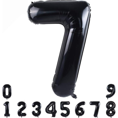 Balon din Folie Metalizata, Figurina Cifra, Tema Aniversare 40 cm, Ambalaj Individual, Pai inclus, Umflare cu Aer sau Heliu, Negru, Cifra 7