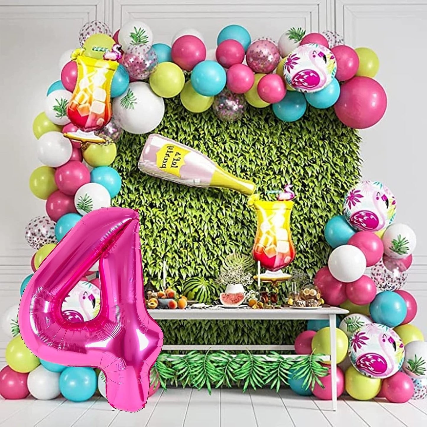 Balon din Folie Metalizata, Figurina Cifra, Tema Aniversare 40 cm, Ambalaj Individual, Pai inclus, Umflare cu Aer sau Heliu, Roz, Cifra 4