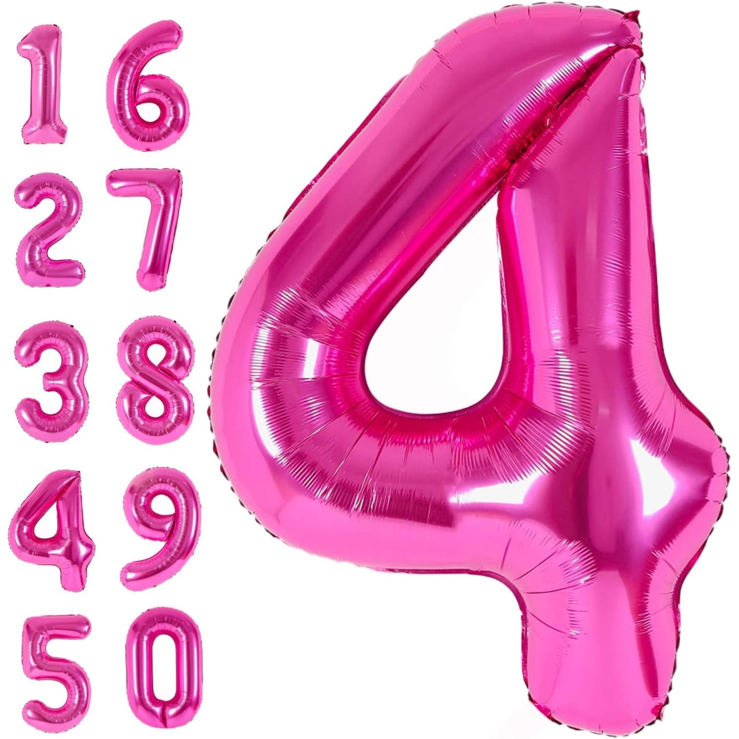 Balon din Folie Metalizata, Figurina Cifra, Tema Aniversare 40 cm, Ambalaj Individual, Pai inclus, Umflare cu Aer sau Heliu, Roz, Cifra 4