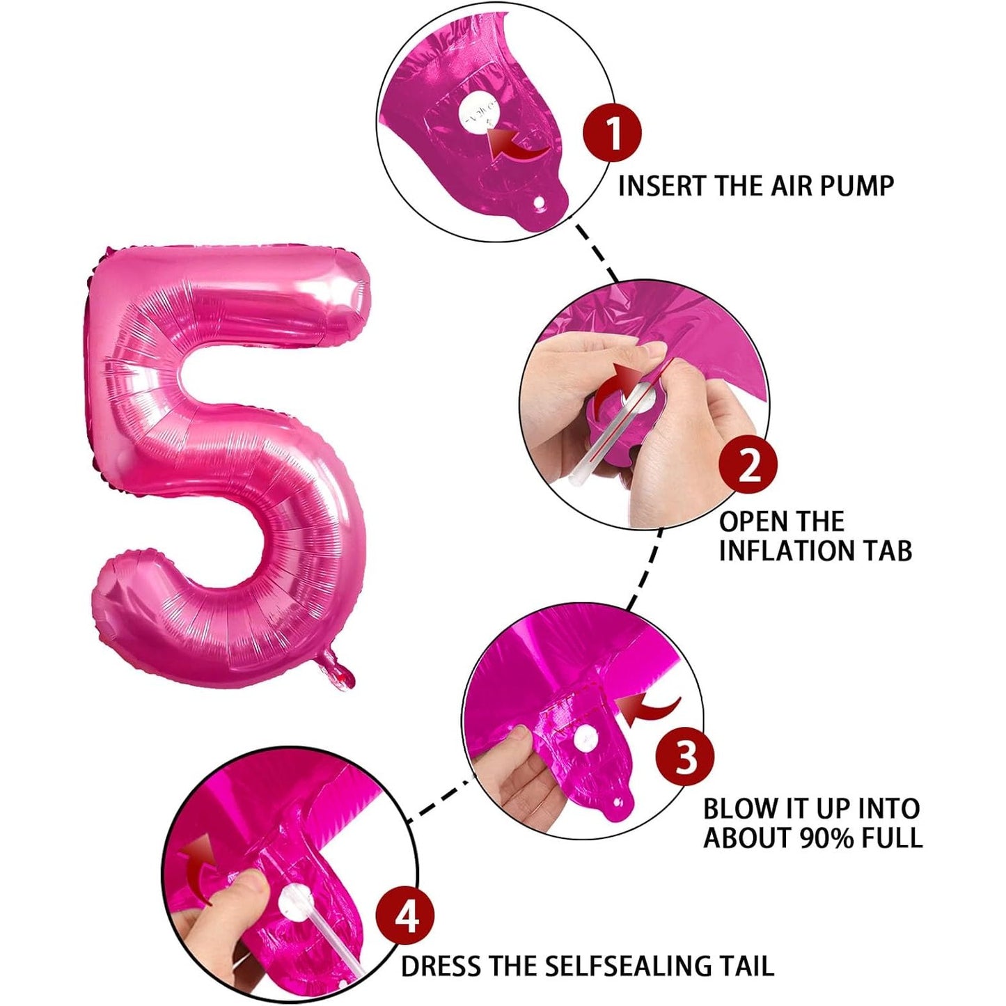 Balon din Folie Metalizata, Figurina Cifra, Tema Aniversare 40 cm, Ambalaj Individual, Pai inclus, Umflare cu Aer sau Heliu, Roz, Cifra 5