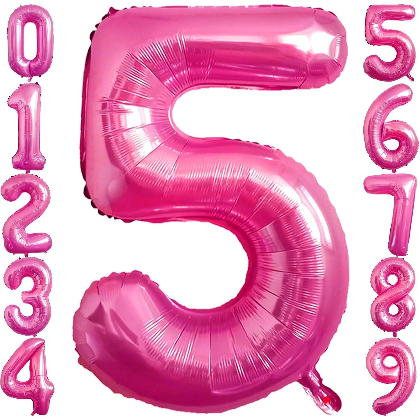 Balon din Folie Metalizata, Figurina Cifra, Tema Aniversare 40 cm, Ambalaj Individual, Pai inclus, Umflare cu Aer sau Heliu, Roz, Cifra 5