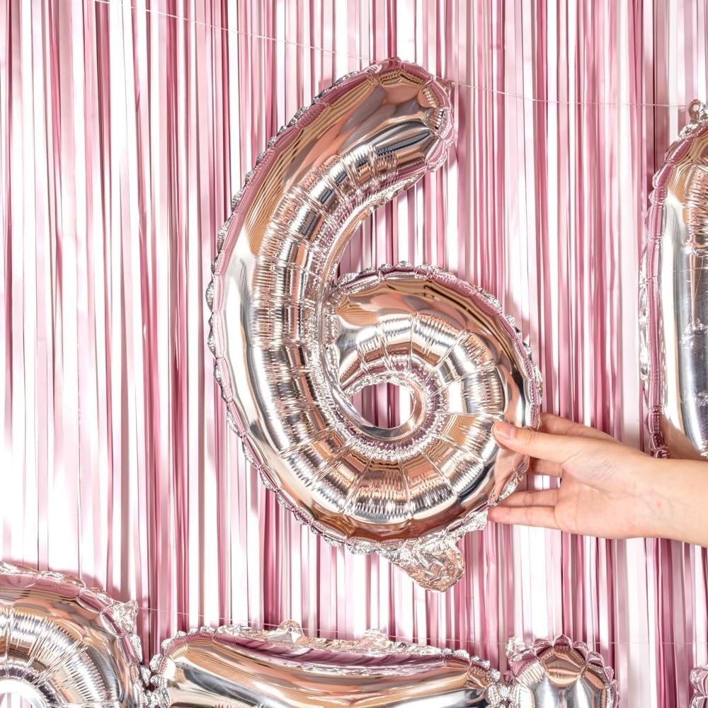 Balon din Folie Metalizata, Figurina Cifra, Tema Aniversare 40 cm, Ambalaj Individual, Pai inclus, Umflare cu Aer sau Heliu, Argintiu, Cifra 6