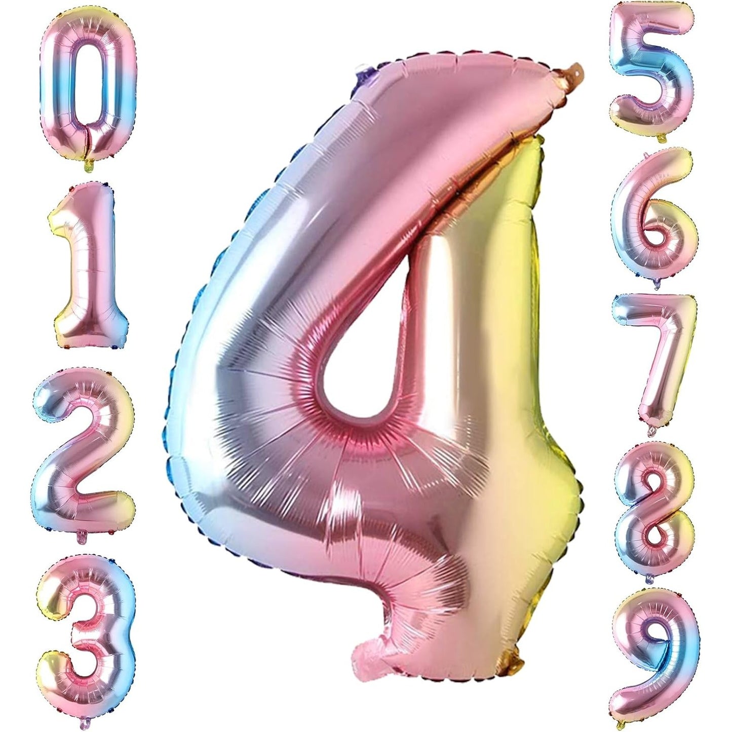 Balon din Folie Metalizata, Figurina Cifra, Tema Aniversare 40 cm, Ambalaj Individual, Pai inclus, Umflare cu Aer sau Heliu, Multicolor, Cifra 4