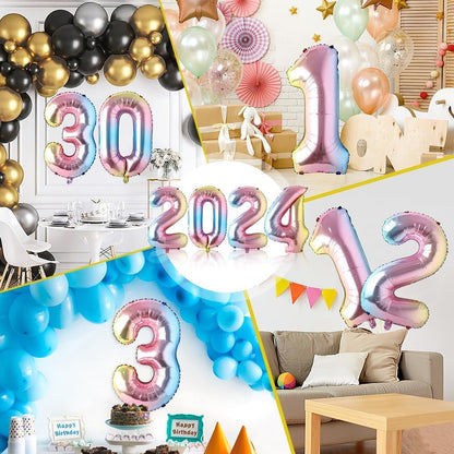 Balon din Folie Metalizata, Figurina Cifra, Tema Aniversare 40 cm, Ambalaj Individual, Pai inclus, Umflare cu Aer sau Heliu, Multicolor, Cifra 4
