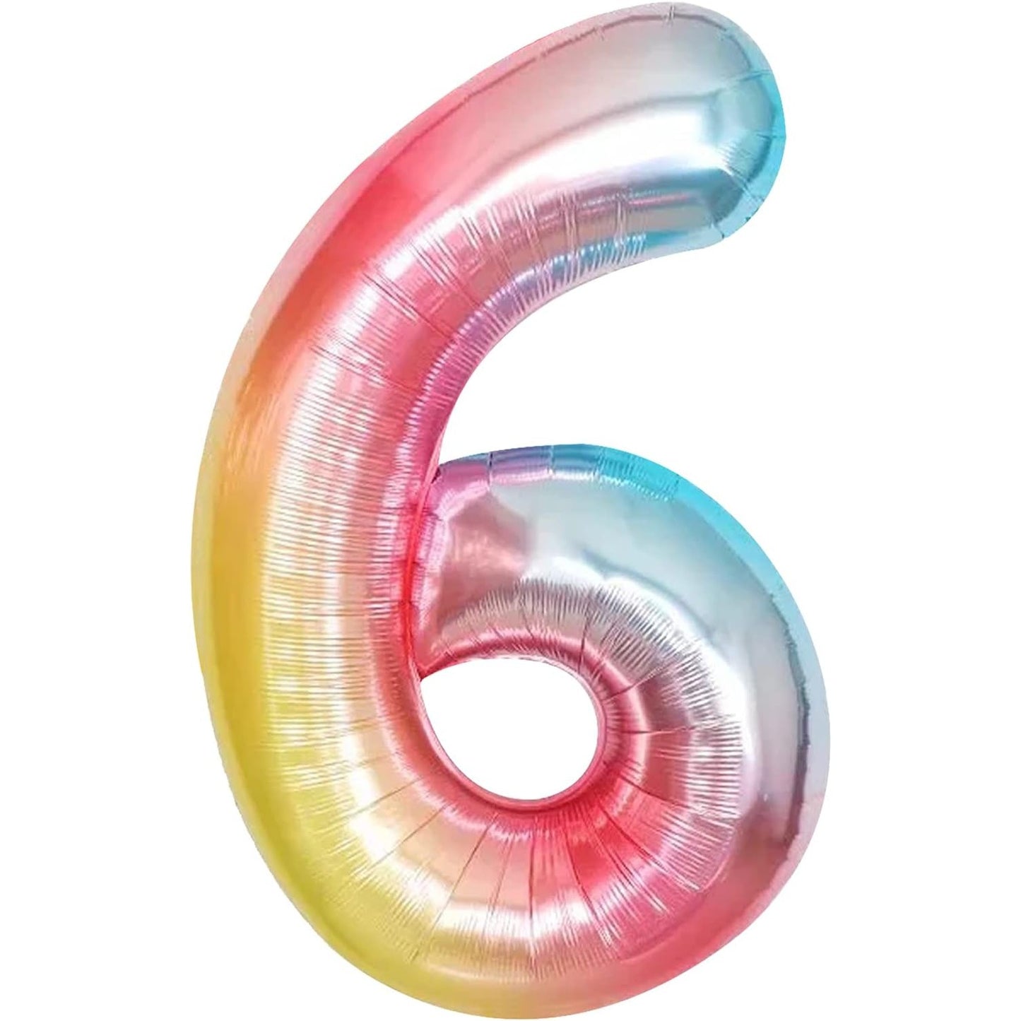 Balon din Folie Metalizata, Figurina Cifra, Tema Aniversare 40 cm, Ambalaj Individual, Pai inclus, Umflare cu Aer sau Heliu, Multicolor, Cifra 6