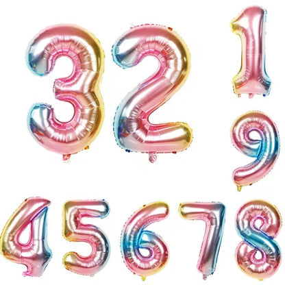 Balon din Folie Metalizata, Figurina Cifra, Tema Aniversare 40 cm, Ambalaj Individual, Pai inclus, Umflare cu Aer sau Heliu, Multicolor, Cifra 7